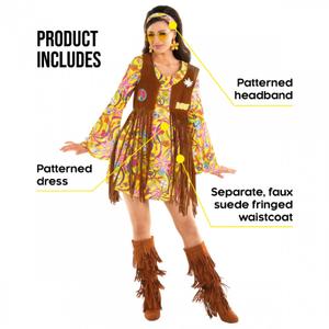 Morph Short Hippie Costume for Women, 70s Women Halloween Costume, Retro Hippie Outfit, Festival Attire, Large