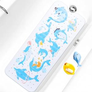 Baby Bath Mat for Tub Non Slip Kids Bathtub Mat Extra Long 40X16 Inch Toddler Bath Tub Shower Mat Anti Slip with Suction Cups & Drain Holes, Machine Washable (Dolphins)
