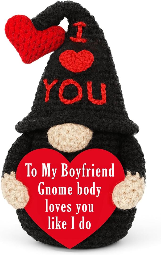 Valentines Gifts for Boyfriend from Girlfriend - Handmade Crochet Gnome, Romantic Valentine‘s Day Birthday Xmas Presents for Him, I Love You Sentimental Gift for Lover