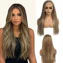 Belaved Highlights Wigs Human Hair Lace Front Light Brown with Ash Blonde HD Transparent Real Human Hair Glueless 180% Density Balayage 13x4 Straight No Synthetic No Shedding Natural Hairline 20 Inch