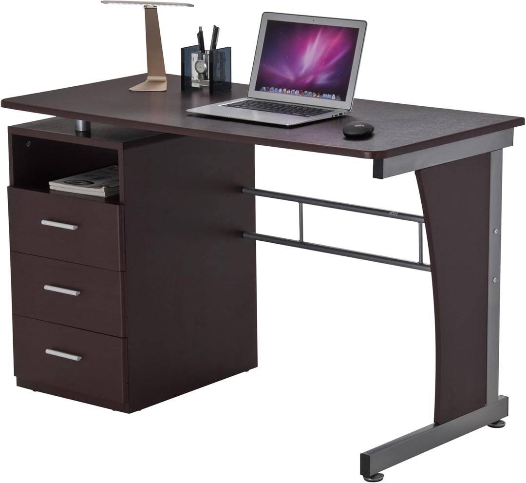 47.25" Computer Desk with Drawers, Home Office Desk with Storage, Heavy Duty and Water Resistant Study Table, Chocolate Brown
