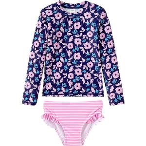 UMELOK Toddler and Little Girls Rash Guard Sets with Bikini Bottoms Swimwear (2T, Navy/Pink, Carnation)