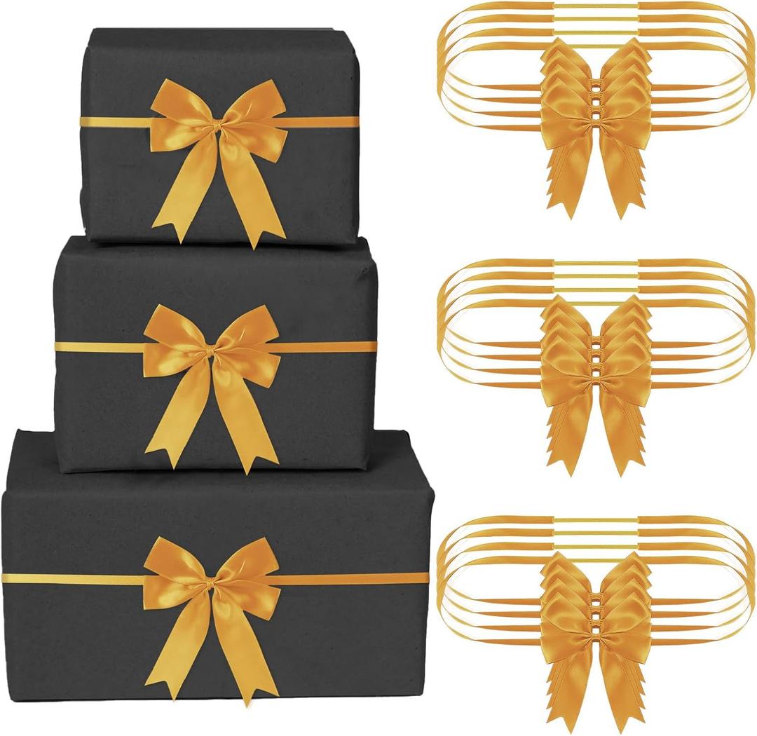 Jetec 24 Pieces Christmas Elastic Bows for Gift Boxes Red Stretch Loops Christmas Elastic Bows for Decoration Gift Wrapping(16-20 Inch,Gold)