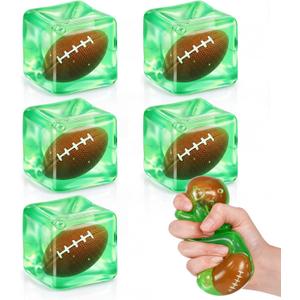 6 Pack Football Stress Cube Sensory for Adults, Slow Rising Stress Ball, Stretchy Squeeze Ball for Adults, Thick Sensory Ice Cube, Square Relief Cubes for Anxiety, Football Lover Gift