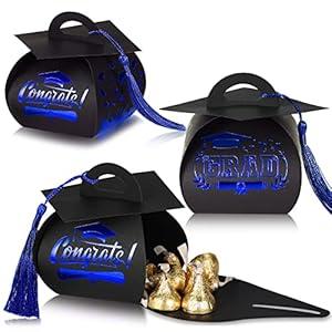 30 Pcs Graduation Cap Gift Box Graduation Party Favors Graduation Candy Box with Tassel Treat Box Graduation Centerpieces for Tables 2023 Graduation Decorations (Royal Blue)