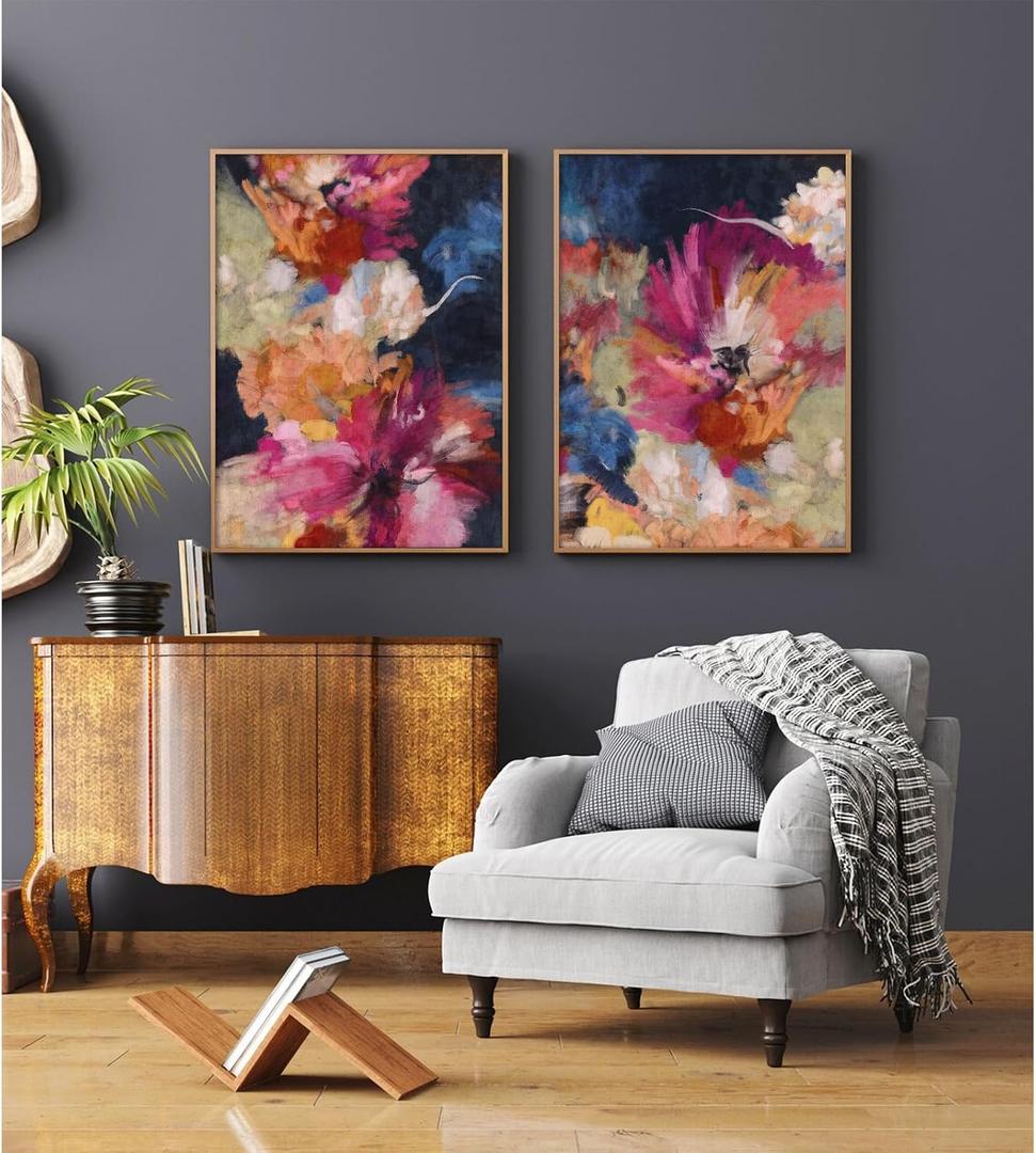 Colorful Abstract Wall Art Decor Modern Flower Canvas Wall Art Abstract Flower Pictures Painting Modern Colorful Artwork Posters Abstract Prints for Living Room Bedroom 24x36 Inch Unframed Set of 2