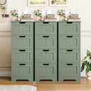 FOTOSOK Bathroom Storage Cabinet, Bathroom Cabinet with 4 Drawers, 11.8 x 11.8 x 32.5 Freestanding Entryway Cupboard Storage Organizer Unit Home Furniture Decor, Green