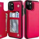 LETO for iPhone 13 Mini Case,Luxury Flip Folio Leather Wallet Cover with Card Slots and Kickstand for Girls Women,Protective Shell 5.4" Hot Pink