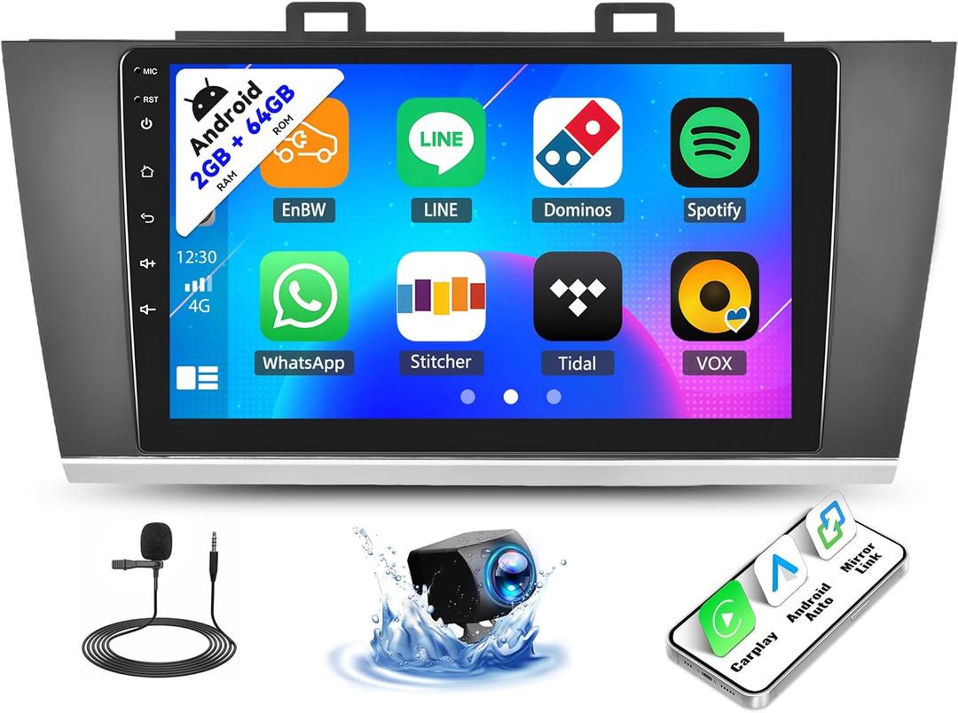 SIXTOP [2+64G] Android Car Stereo for Subaru Legacy Outback 2015-2018 Upgrade Replacement Radio Carplay Android Auto Mirror Link 30 Themes 9 inch Touchscreen FM GPS Bluetooth+AHD Camera&MIC