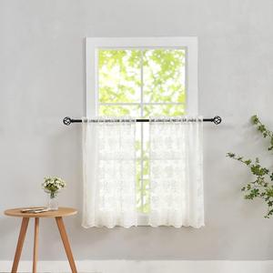 YJ YANJUN Lace Kitchen Curtains 24 inch Length Sets Vintage Sheer Rv Curtains for Camper Windows Cream Kitchen Window Curtains Over Sink Bistro Crtains for Narrow Windows 2 Panels 26" x 24" Ivory