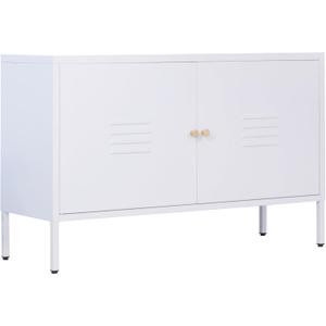 2 door metal TV stand cabinet with storage for livingroomwhite Storage Sideboard with 2-layer partition