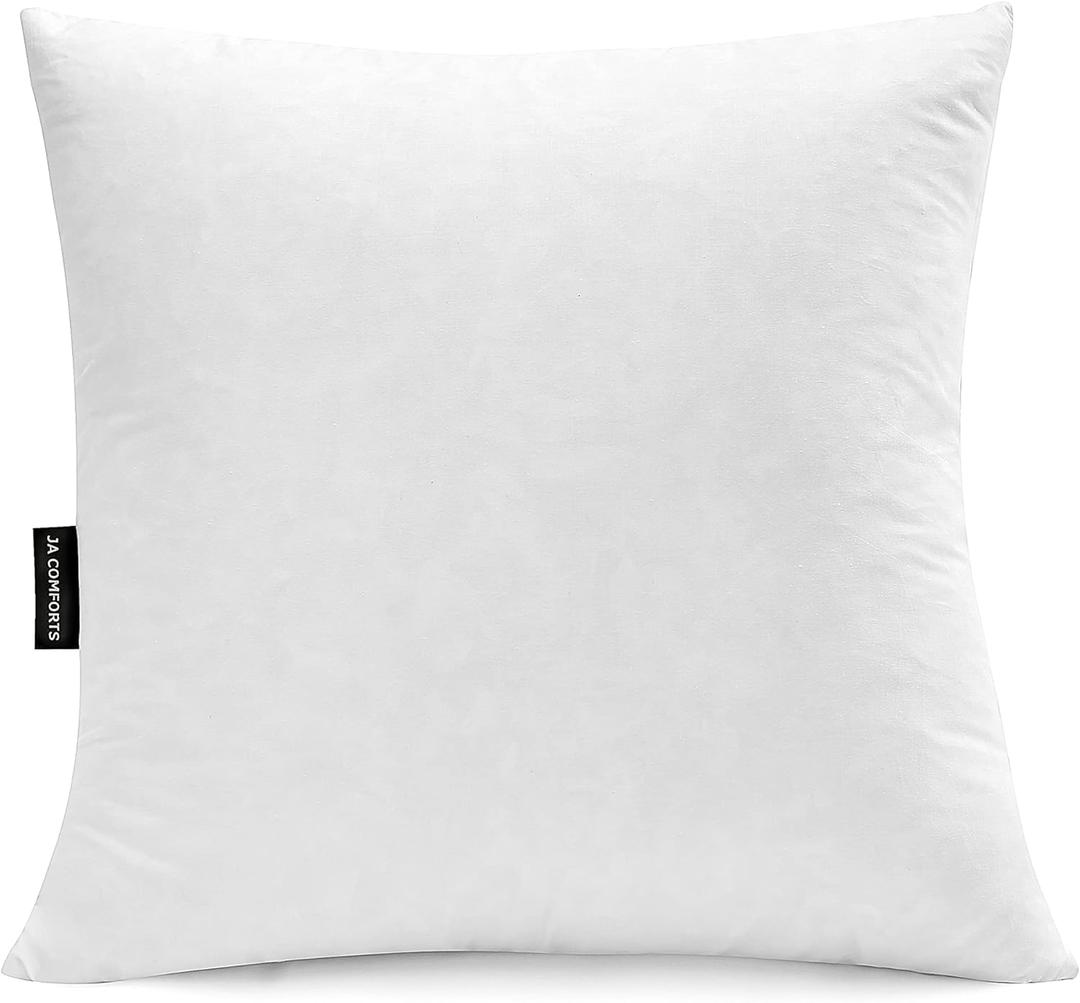 JA COMFORTS 28x28 Premium Goose Down Feather Throw Pillow Inserts(Set of 1)-5% Down Filling, High Filling Weight, 250 TC Cotton Cover, Square, White