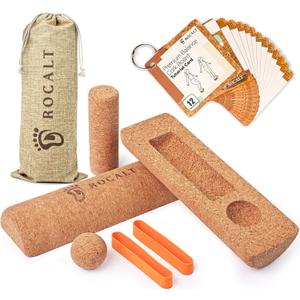 Rocalt Cork Balance Board, Premium Cork 4-in-1 Foot & Ankle Strengthener Kit, Balance Trainer with Massage Roller & Ball, Toe Resistance Bands, Storage Bag & Exercise Guide for Enhance Mobility, Improve Foot Function, Prevent Falls