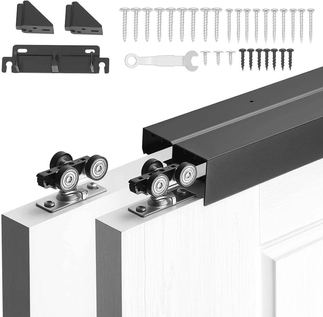 VEVOR Bypass Sliding Door Hardware Kit, 5 ft Aluminum Alloy Dual-Track Bypass Door Hardware, Smooth and Quiet Sliding, Easy to Install, for 1" to 1 3/4" Thickness 30" Width 2 Door System, for Closet