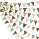32Ft Sage Green Brown Triangle Flag Fabric Banner Pennant Bunting Garland Streamers for Birthday Wedding Baby Shower Jungle Safari Summer Woodland Camping Outdoor Picnic Garden Party Decorations