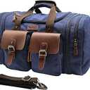 Wildroad 50L Travel Duffel Bag, Expandable Canvas Genuine Leather Duffle Bag Upgraded Overnight Weekender Carry on Bag