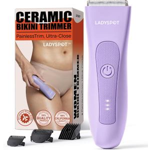 Bikini Trimmer for Women, Pubic Hair Shaver for Women -Electric Hair Shaver Razors, LADYSPOT Shaving Sets, with 3 Guards, Replaceable Hypoallergenic Ceramic Blade, Wet/Dry, (Purple)