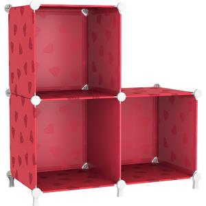 UNKU Cube Storage Organizer, 3 Cube Closet Organizer Storage Shelves, DIY Stackable Bookcase, Clothes Organizer Shelf for Closet, Bedroom, Living Room, Cabinet, Home, Office, Red (Green)