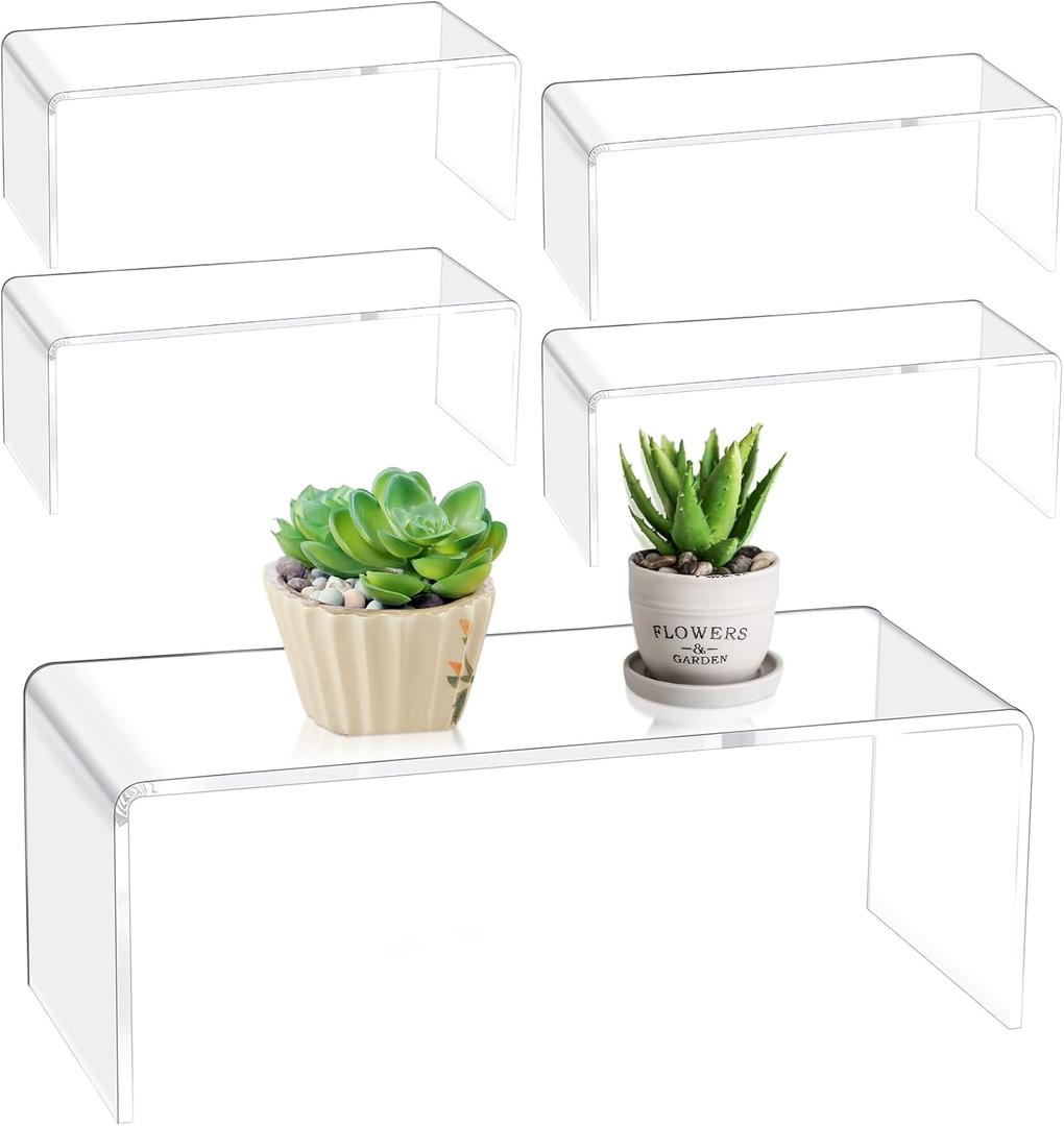 Shellwei 4 Pcs 11 Inch Acrylic Display Risers Rectangular Clear Cupcake Stand Holder Large Shelf Risers for Figures, Dessert Shelves for Party, Stands for Decoration and Organize(11'' x 4.5'' x 4'')