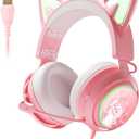 SOMIC GS510 Cat Ear Headset Wireless Gaming Headset for PS5/ PS4/ PC, Pink Headset 2.4G with Retractable Mic, 7.1 Stereo Sound, 8Hrs Playtime, RGB Lighting for Girls (Xbox Only Work in Wired Mode)