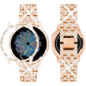 SUPOIX Band with Case Compatible for Samsung Galaxy Watch 8/7/6 40mm 44mm, 20mm Women Bling Replacement Strap & PC Protective Bumper Face Cover for Galaxy Watch 8/7/6,  Rose Gold, Galaxy Watch 6 44mm