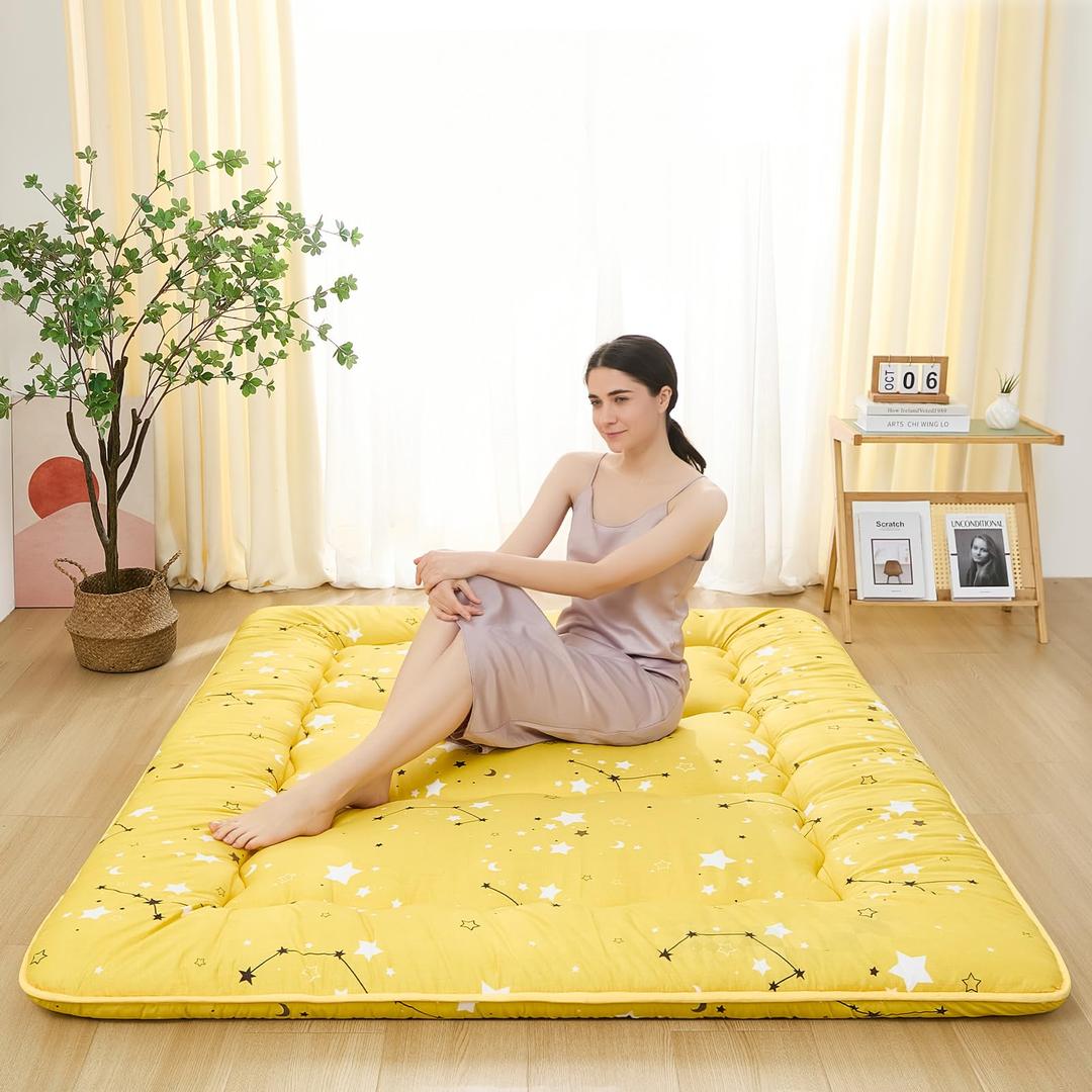 XICIKIN 
Japanese Floor Mattress, Japanese Futon Mattress Tatami Mat with Washable Cover, Easy to Store and Portable for Camping,(Yellow,Twin)