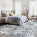 Kakania Abstract 9x12 Area Rugs for Living Room: Washable Rugs Blue Grey | Soft, Non-Slip, Low-Pile, Pet & Kid Friendly - Large Modern Home Decor Carpet for Bedroom/Dining Room/Office/Nursery