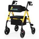 Lightweight Foldable Rollator Walkers for Seniors with Seat - Adult Rolling Walker with Seat and Brakes, 300 lb Capacity, All Terrain 8" Big Roller Wheels, Adjustable Handles and Seat Height, Yellow