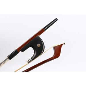 3/4 German Double Bass Bow, Brazilwood stick with Ebony Frog & Pearl Inlay, Natural White Horsehair, Leather Grip Well Balanced