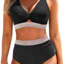 Yonique Women's Two Piece High Waisted Bikini Set Tummy Control Swimsuit Full Coverage Bathing Suit (Black, XL)