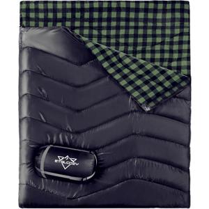 Double Sleeping Bag for Adults Kids, XL Queen Size 2 Person All Season for Warm & Cold Weather, Lightweight Compact with Compression Sack Camping Essentials for Backpacking Hiking (Black/Green)