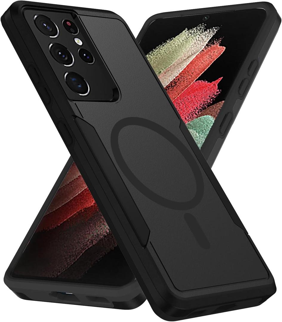 for Samsung Galaxy S21 Ultra Case,[Compatible with Magsafe] [Military Grade Drop Tested] Shockproof Magnetic Tough Rugged Protective Phone Case -6.8 inch (Black)