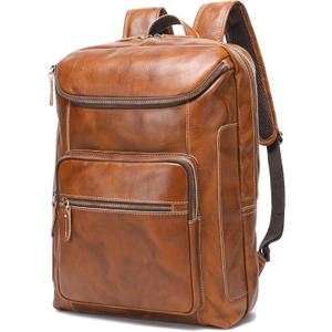LANNSYNE Vegetable Tanned Leather Backpack For Men, 17" Laptop Backpack, Casual Outdoor Business Travel Rucksack, YKK Zippers