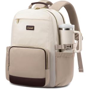 LOVEVOOK Laptop Backpack for Women with Pouch Pocket for Large Capacity Cup,17 Inch Laptop Computer Bag Travel Backpack Purse,Waterproof Work Business College Teacher Backpack,Beige-Nude-Logam Plum