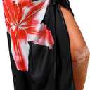 Herseas Women Sheer Sarong High Slit One Size Swimsuit Coverups 2026 Summer Floral Print Chiffon Wraps Beach Cover Up (Black, M)