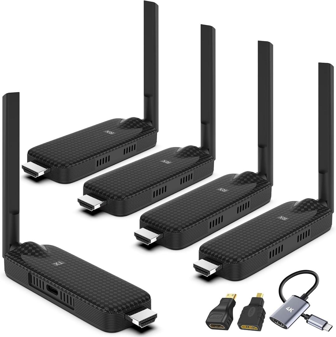 Wireless HDMI 4 Receiver and Transmitter USB-C Extender Kit,Plug & Play 165FT Portable 2.4G/5G Wirelessly Simultaneous Expansion for Multiple Screens from Laptop and Camera to TVs,Projectors