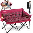 Double Camping Chair for Adult, Heavy Duty Padded Loveseat Chair,Red, 57.1 x 21.3 x 34.3 inches