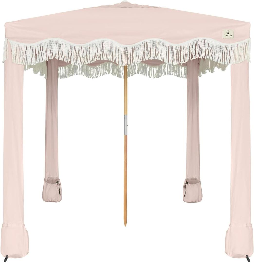 AMMSUN Beach Cabana with Fringe & Wood Pole, 7' x 7' Boho Canopy
Tassels, Easy Set Up, UV50+ Protection, Easy to Carry with Bag, Unique for Special Occasion and Parties, Pink Coral