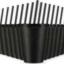 Rtteri 15 Pcs Reusable Cups with Straws and Lids 16 oz Glitter Tumblers Plastic Party Favor Cups with Lids Travel Mug Tumbler for Easter Graduation Party Iced Beverage Water(Black)