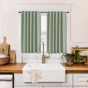 RYB HOME 100% Blackout Short Curtains for Small Window, Thermal Insulated Noise Reducing Back Tab Curtains for Nursery Bathroom Basement, 42 inches Wide by 36 inches Long, Sage Green