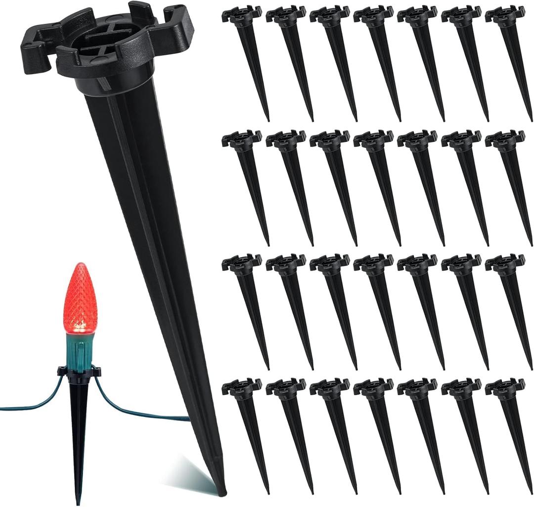 100-Pack Plastic Light Stakes, 4.5 Inch Christmas Yard Stakes for C7 C9 Christmas Lights Outdoor, Universal Light Stakes for Outdoor Holiday Lights Use on Garden Lawn Patio Path Walkway  Black