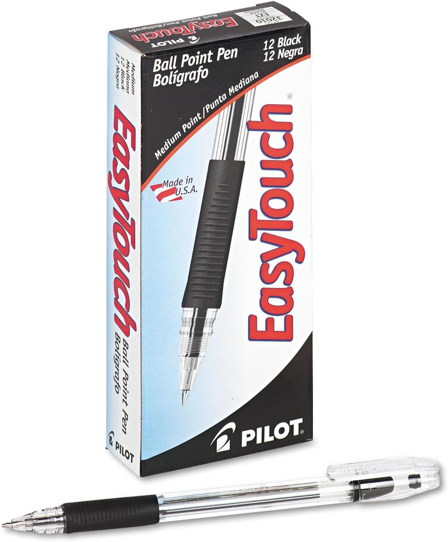 Pilot EasyTouch Ball Point Stick Pens, Medium Point, Black Ink, Dozen Box (32010)