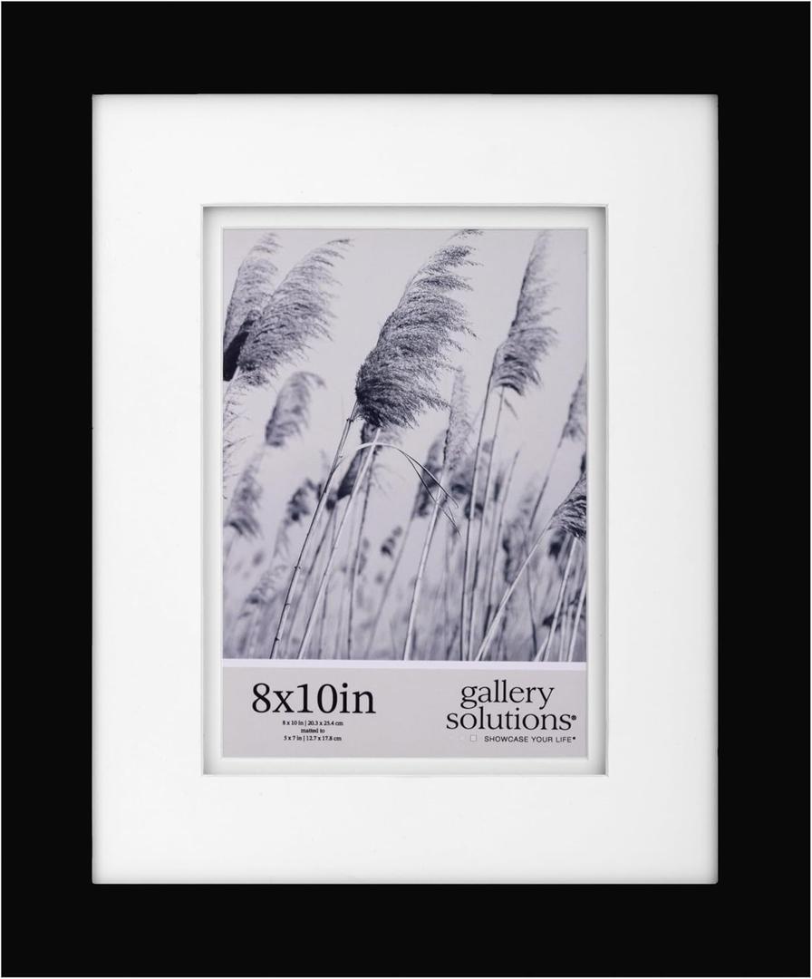 Gallery Solutions - 8"x10" Flat Black Picture Frame - Tabletop or Wall Mount - For 5"x7" Photos with Double White Mat - Versatile-Elegant For Home or Office Dcor - Traditional Photo Frame