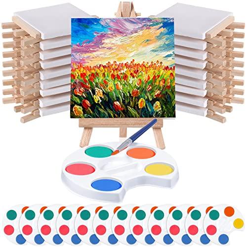 Crtiin Mini Watercolor Paint Set Gifts 4x4" Small Painting Kits Canvas with Easel Paints Brush Art Party and Watercolor Party Favor for School Classroom Birthday(24 Set)