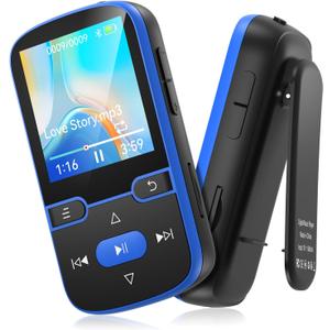 64GB MP3 Player with Clip Bluetooth 5.3 Portable Music Player for Kids with FM Radio, Pedometer, Voice Recorder, Shuffle and Repeat, Weighs Only 28g for Sport and Running, TF Card Up to 128G(Blue)