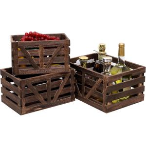 Storage Crate Decorative Wood Crates Wooden Storage Container,Wooden Boxes for Home Nested Crates with Handles,Farmhouse Wood Crates for Storage,Display,Brown Set of 3( Large, Medium, Small)