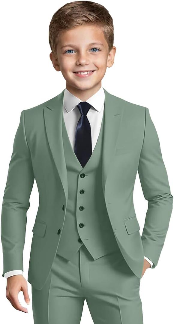 Boys' Formal Suit Set Slim Fit Kids Formal Suits Toddler Tuxedo Wedding Prom Classic Outfit for Teen (Green), 7Y