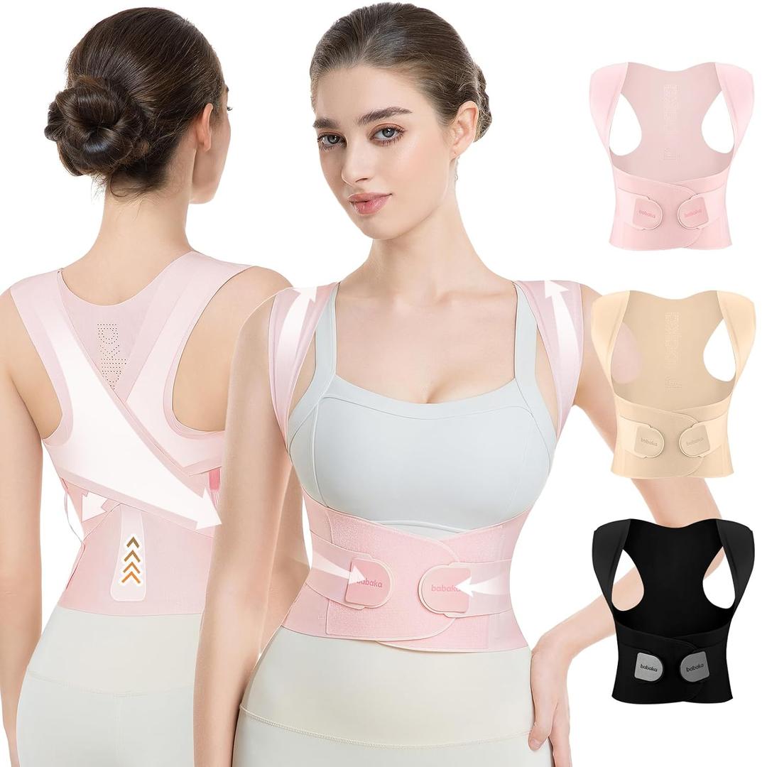 babaka Posture Corrector for Women, Invisible Lightweight Adjustable Back Brace for Upper and Lower Back Pain Relief, Hunchback, Hump, Scoliosis, Thoracic, Spine Corrector Under Clothes (Pink, Small, Waist: 25''-30'') (Pink)