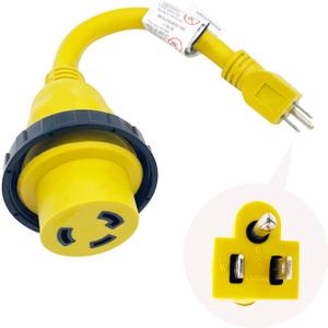 Shore Power Cord Adapter 125V 15A Male 5-15P to NEMA L5-30R Female 30A Marine/RV/Household Use Adapter with Locking Ring 1FT Long