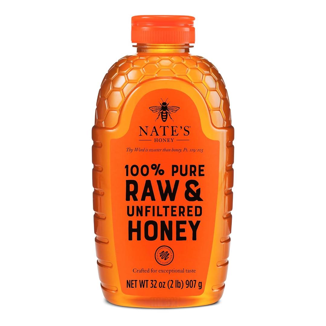 Nate's 100% Pure, Raw & Unfiltered Honey - Award-Winning Taste, 32oz. Squeeze Bottle (EXP 11/21/27)
